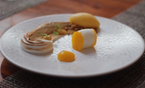 Lemon cloud, toasted meringue, mandarin curd and sorbet