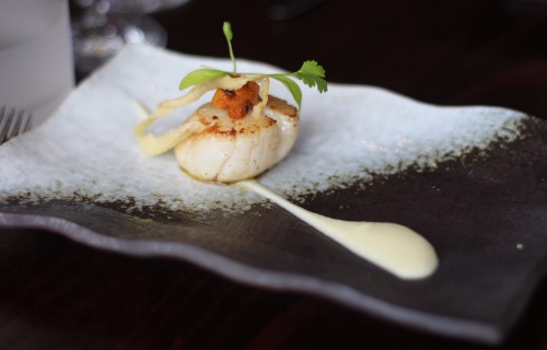 Jal Tarang, Pan Seared Hand Dived Scallops with Textures of Parsnip