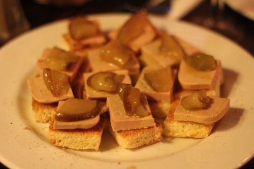 Traditional dish from South West France served homemade pear chutney & toasted brioche