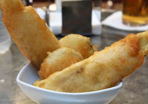 Aubergine tempura with hummus