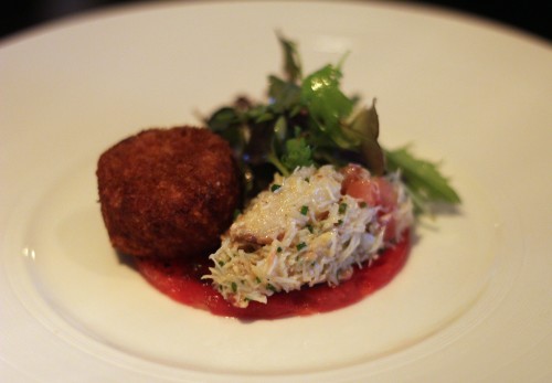 Cornish crab, pressed watermelon, Petite Lucques tapenade