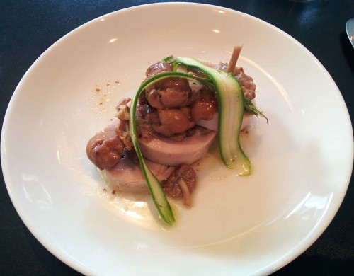 Rhug Organic Confit Chicken Boudin with Pickled Mousseron Vinaigrette