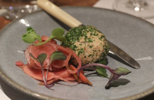 Mangalitsa pig rillettes, pickles, toast