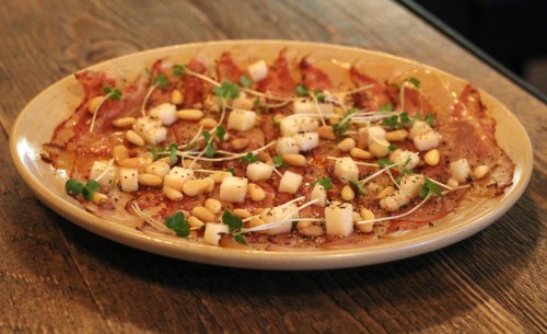 Iberico pork jowl, pine nuts & pear