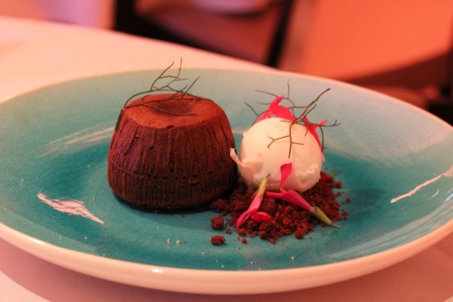 Baked Dark Chocolate Fondant, coconut ice cream