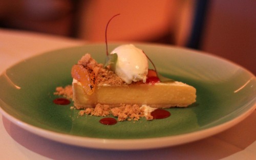 Lemon Tart, citrus coulis, ginger crumbs and white chocolate ice cream