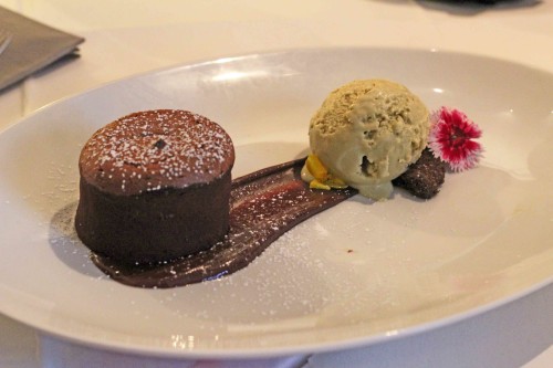 Chocolate fondant with pistachio ice cream