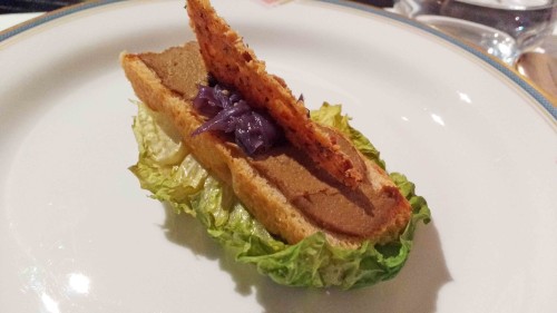 Pate, caramelised onion and parmesan crisp