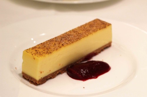 Egg custard tart With damson and plum