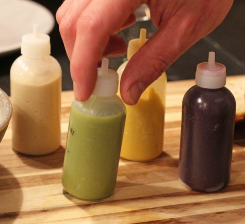 Fresh baked bread with goats cheese mousse & market vegetable purees