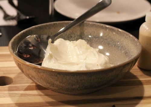 Fresh baked bread with goats cheese mousse & market vegetable purees