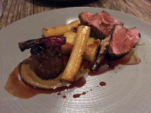 Roast Lamb Rump, Confit Shoulder, Pressing of Potato, Rainbow Chard, Salsify, Wild Mushrooms, Caramelised Shallot Puree 2