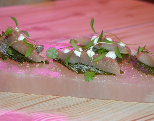 Cured mackerel, watercress crisp, horseradish, lemon sherbet