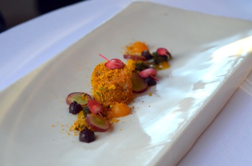 DUCK LIVER Pumpkin Streusel, Grape & Kombu