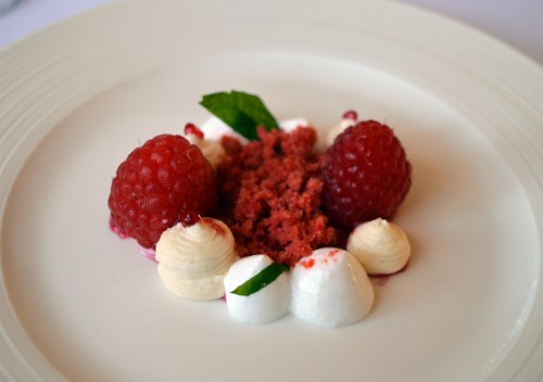 RASPBERRY GAZPACHO Elderflower Meringue, Ricotta & Mint