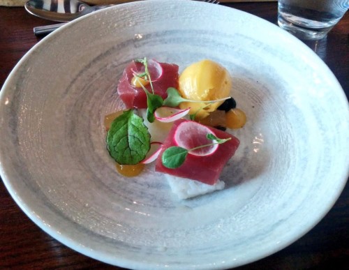 Sashimi Tuna, Mango, Soy, Sushi Rice, Ginger Jelly