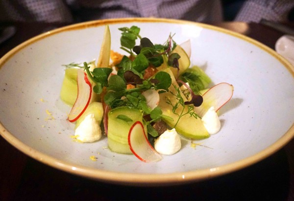 The Black Swan Ockham Smoked mackerel, pickled cucumber, apple, dill & creme fraiche