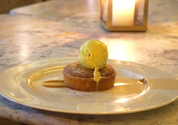 Bloomsbury Bakewell tart, pistachio ice cream